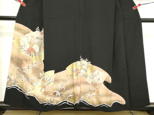 平和屋着物■豪華黒留袖 扇面草花文 金彩 正絹 逸品 DABE7683cd