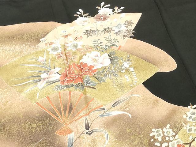 平和屋着物■豪華黒留袖 扇面草花文 金彩 正絹 逸品 DABE7683cd