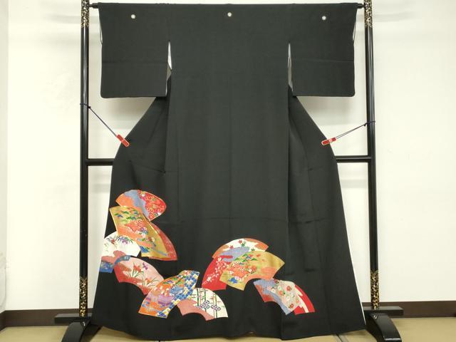 平和屋着物■豪華黒留袖 駒刺繍 地紙花文 金彩 正絹 逸品 DABE7685cd