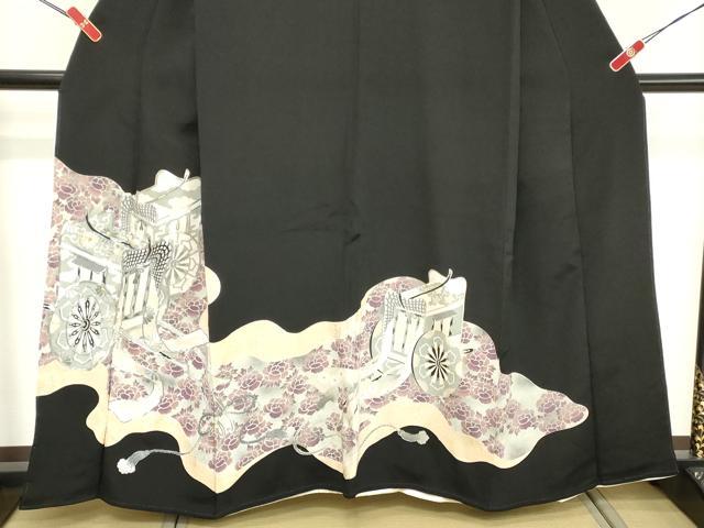 平和屋着物■豪華黒留袖 駒刺繍 御所車花文 正絹 逸品 DABE7704cd