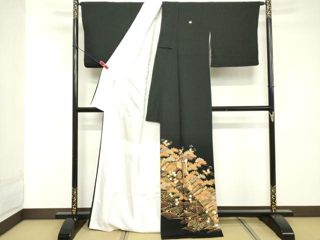 平和屋着物■豪華黒留袖 駒刺繍 御所車花文 金彩 正絹 逸品 DABE7703cd