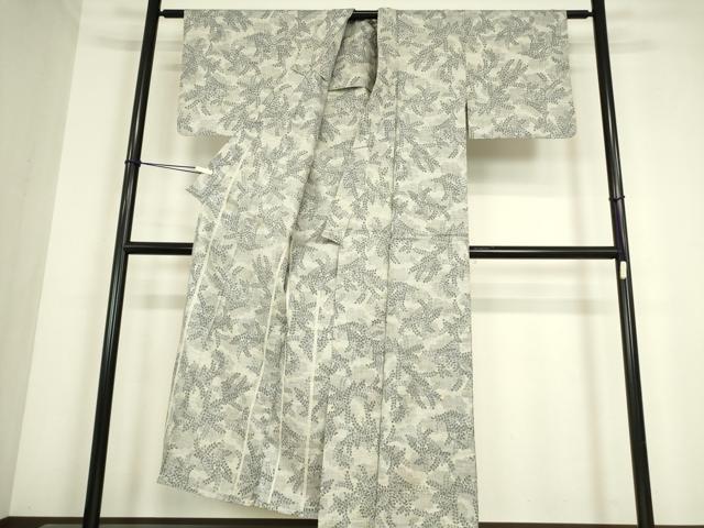 平和屋着物▽上質な紬 単衣 草葉文 正絹 逸品 DABE4379az