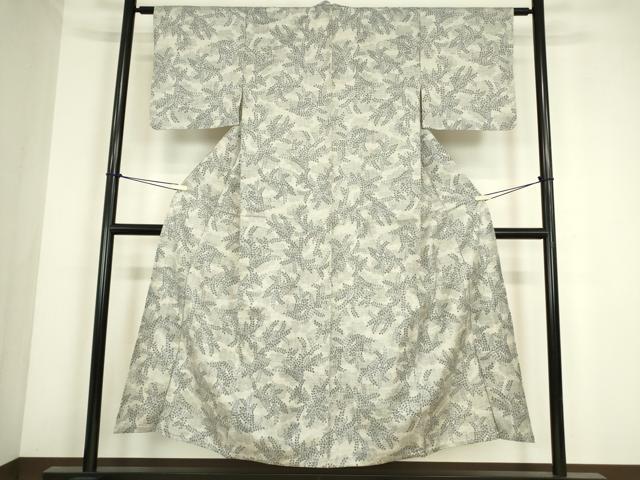 平和屋着物▽上質な紬 単衣 草葉文 正絹 逸品 DABE4379az