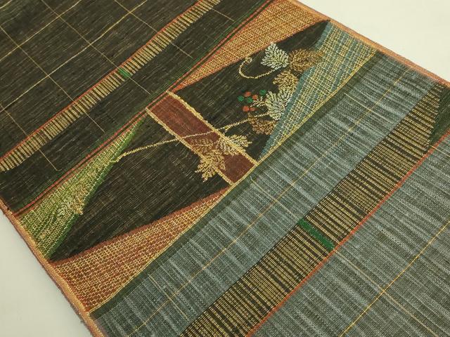 平和屋着物●極上 西陣 老舗 渡文謹製 手織 すくひ 両面 太鼓柄袋帯 南天枝葉文 金銀糸 逸品 DZAB6483kh6