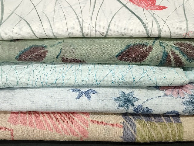平和屋本店■夏物 小紋 絽 紗 洗える着物 まとめて20点 蝶 花柄 手描き 着用可能多数 se4039