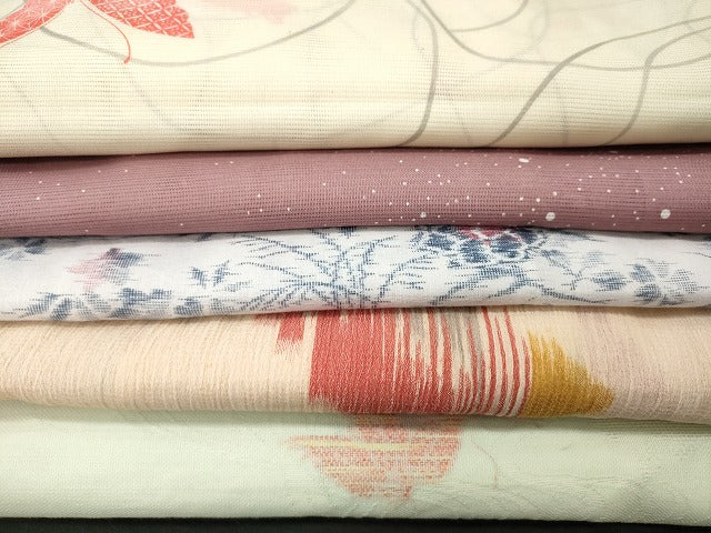 平和屋本店■夏物 小紋 絽 紗 洗える着物 まとめて20点 蝶 風景 花柄 手描き 着用可能多数 se4038