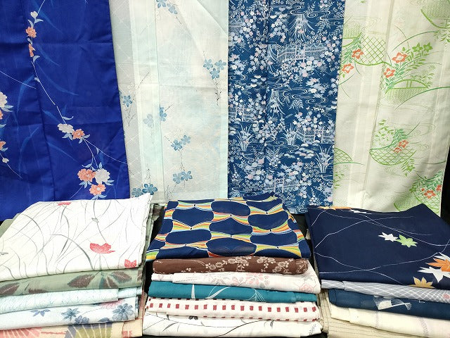 平和屋本店■夏物 小紋 絽 紗 洗える着物 まとめて20点 蝶 花柄 手描き 着用可能多数 se4039