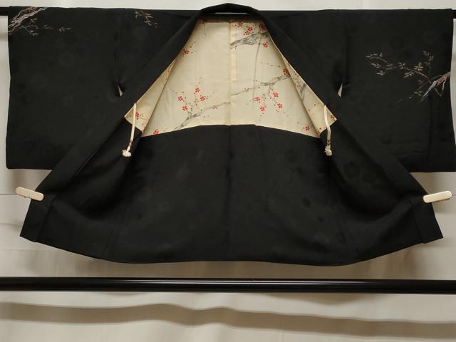 平和屋着物#羽織 休み鳥枝葉文 暈し染め 黒地 金彩 正絹 逸品 CABF3965ev