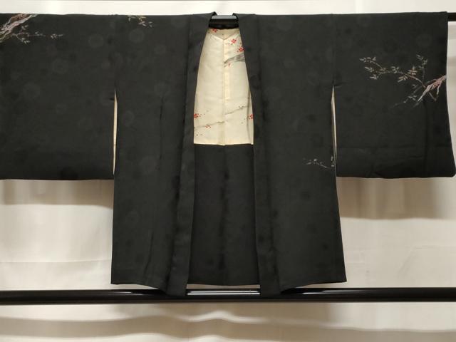 平和屋着物#羽織 休み鳥枝葉文 暈し染め 黒地 金彩 正絹 逸品 CABF3965ev