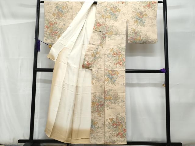 平和屋着物■上質な小紋 草花文 鬼しぼ縮緬 正絹 逸品 CABF1159fb