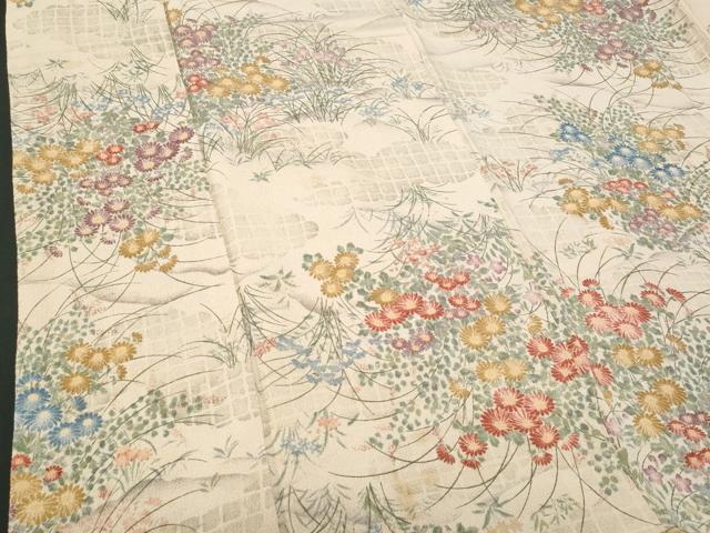 平和屋着物■上質な小紋 草花文 鬼しぼ縮緬 正絹 逸品 CABF1159fb
