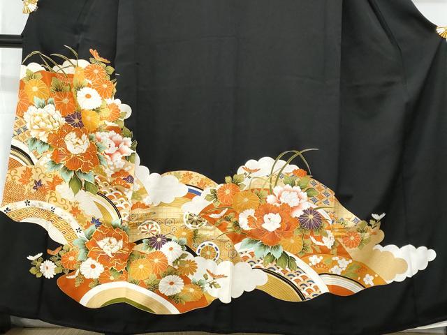 平和屋着物■豪華黒留袖 駒刺繍 草花文 金彩 正絹 逸品 CABF6847fb