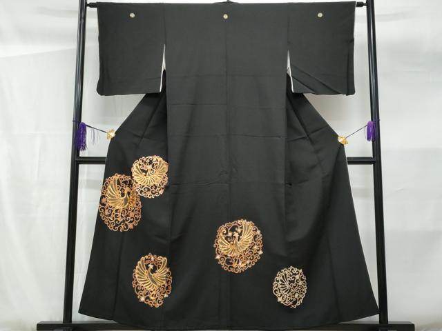 平和屋着物■豪華黒留袖 駒刺繍 鳳凰唐草文 金彩 正絹 逸品 CABF6848fb