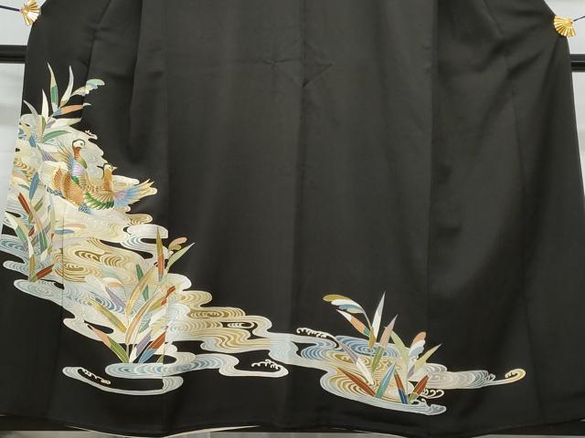 平和屋着物■豪華黒留袖 刺繍 流水鴛鴦枝葉文 金彩 正絹 逸品 CABF6845fb