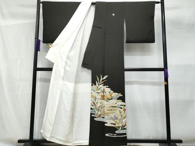 平和屋着物■豪華黒留袖 刺繍 流水鴛鴦枝葉文 金彩 正絹 逸品 CABF6845fb