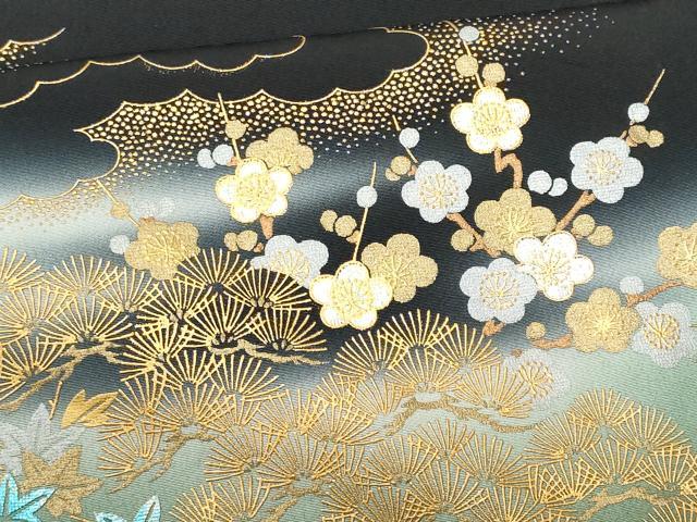 平和屋着物■豪華黒留袖 風景花文 暈し染め 金銀彩 正絹 逸品 CABF6875fb