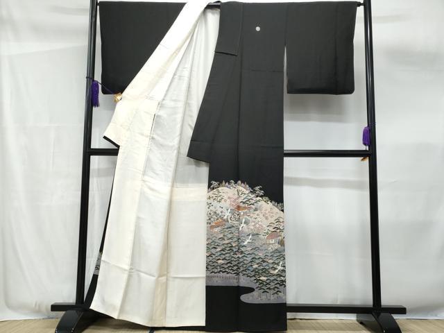 平和屋着物■豪華黒留袖 友禅 作家物 飛鶴風景文 正絹 逸品 CABF6881fb