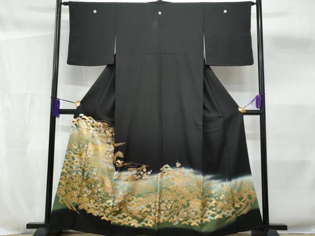 平和屋着物■豪華黒留袖 風景花文 暈し染め 金銀彩 正絹 逸品 CABF6875fb