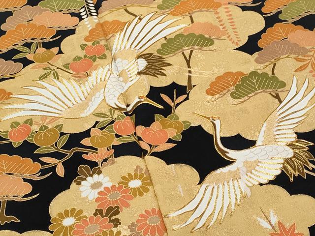 平和屋着物■豪華黒留袖 駒刺繍 飛鶴藤花房 金彩 正絹 逸品 CABF6878fb