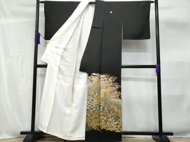 平和屋着物■豪華黒留袖 風景花文 暈し染め 金銀彩 正絹 逸品 CABF6875fb