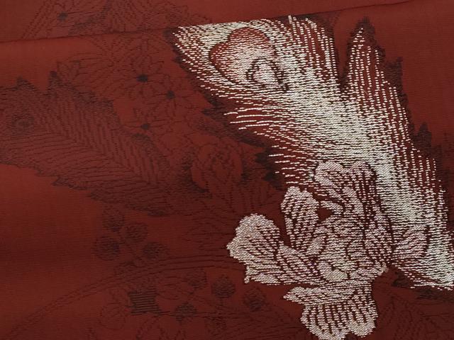 平和屋着物■上質なお召 孔雀羽花文 銀糸 正絹 逸品 CABF6872fb