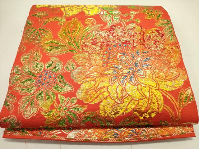 平和屋着物●六通柄 本袋帯 大牡丹印金 龍村平蔵柄 金糸 正絹 逸品 DABE1744op