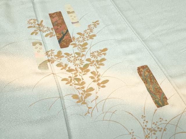 平和屋着物▽訪問着 単衣 短冊花文 手描き 暈し染め 金彩 正絹 逸品 DABE4415az