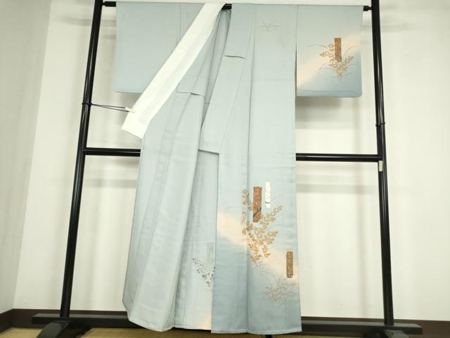 平和屋着物▽訪問着 単衣 短冊花文 手描き 暈し染め 金彩 正絹 逸品 DABE4415az
