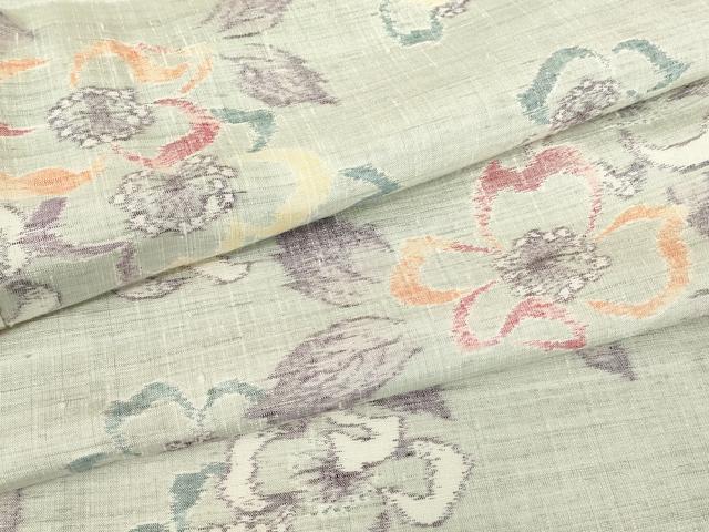平和屋着物▽小千谷紬 単衣 花尽くし 正絹 逸品 DABE4417az