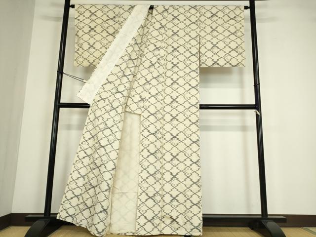 平和屋着物▽上質な紬 単衣 松皮菱文 正絹 逸品 DABE4447az