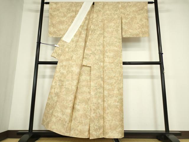 平和屋着物▽上質な紬 単衣 更紗花文 正絹 逸品 DABE4459az