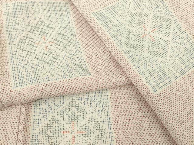 平和屋着物▽本塩沢 単衣 正倉院色紙花文 正絹 逸品 DABE4478az