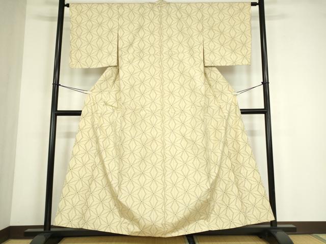 平和屋着物▽訪問着 単衣 麻の葉文 正絹 逸品 DABE4468az