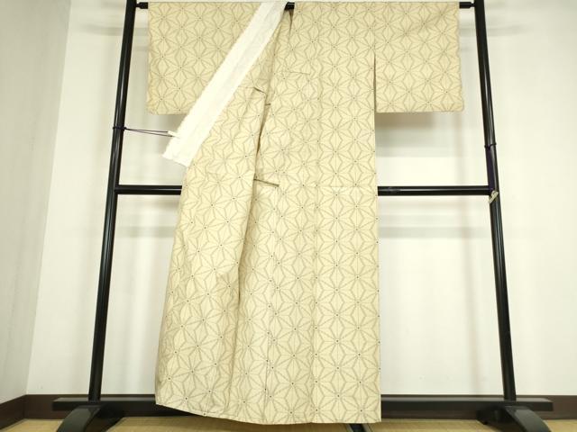 平和屋着物▽訪問着 単衣 麻の葉文 正絹 逸品 DABE4468az