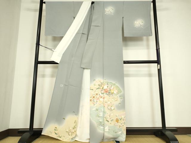 平和屋着物▽佐藤修平 訪問着 単衣 螺鈿 宝尽くし花文 暈し染め 金彩 正絹 逸品DABE4493az