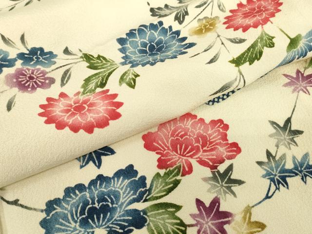 平和屋着物▽上質な小紋 単衣 型染め エ霞花文 正絹 逸品 DABE4498az