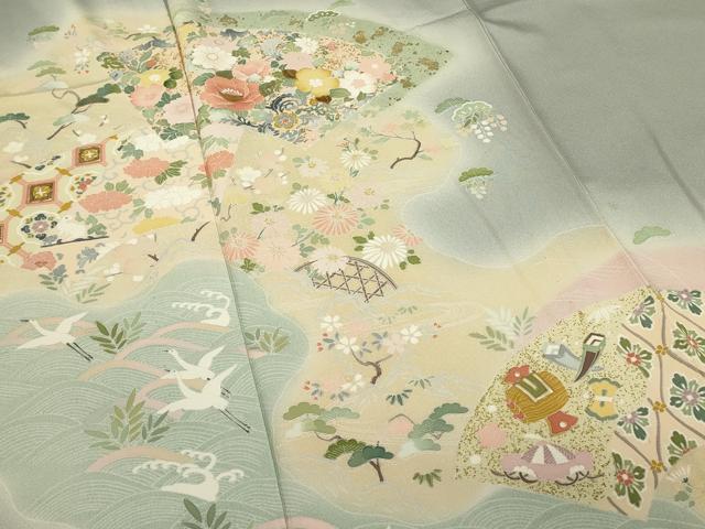 平和屋着物▽佐藤修平 訪問着 単衣 螺鈿 宝尽くし花文 暈し染め 金彩 正絹 逸品DABE4493az