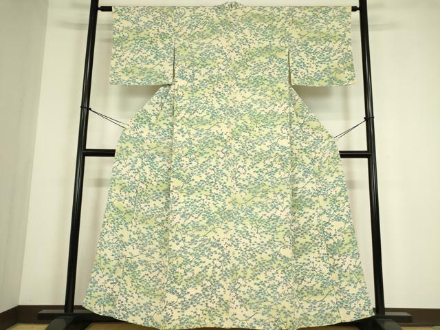 平和屋着物▽上質な小紋 単衣 枝花文 正絹 逸品 DABE4504az