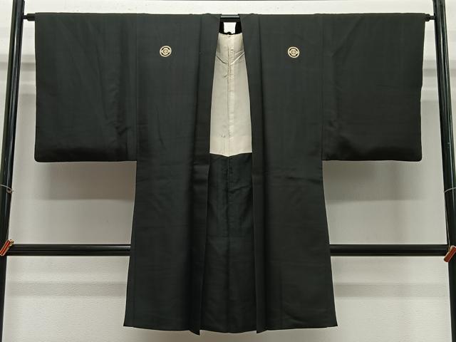 平和屋着物∞男性 長羽織 黒紋付 正絹 逸品 CABE5126ua