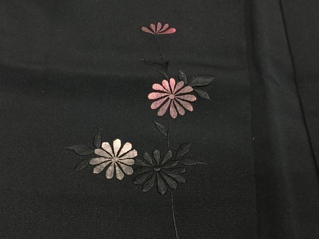 平和屋着物#羽織 総刺繍 枝菊文 黒地 正絹 逸品 CABE5146ua