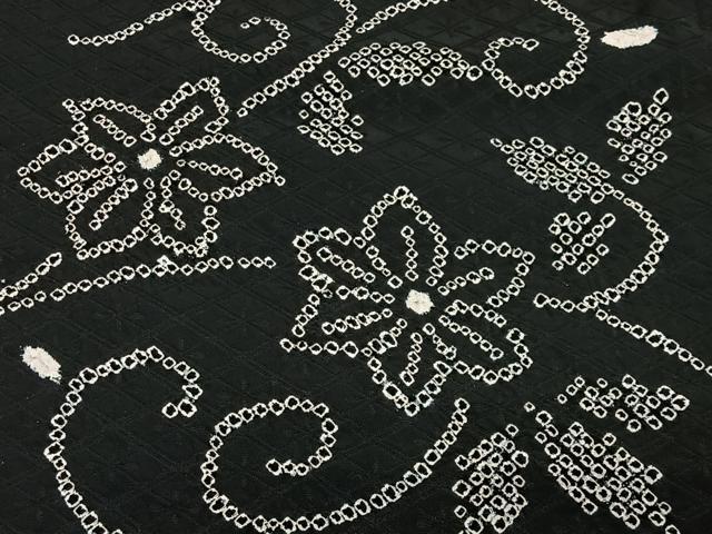 平和屋着物#羽織 絞り 花唐草文 黒地 正絹 逸品 CABE5141ua