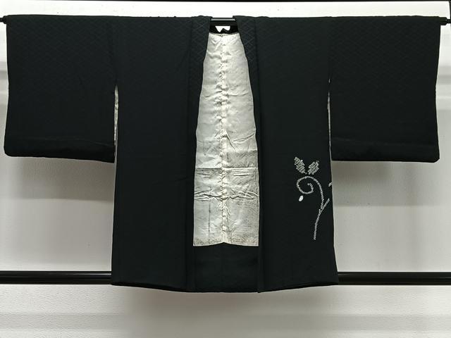 平和屋着物#羽織 絞り 花唐草文 黒地 正絹 逸品 CABE5141ua