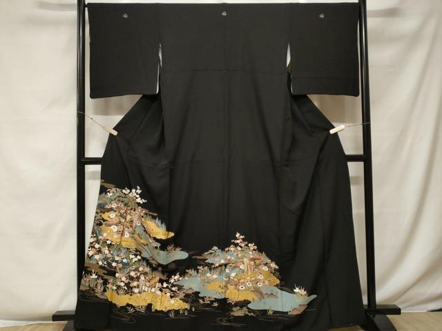 平和屋着物■豪華黒留袖 御所車流水花文 金彩 正絹 逸品 CABF4093ev