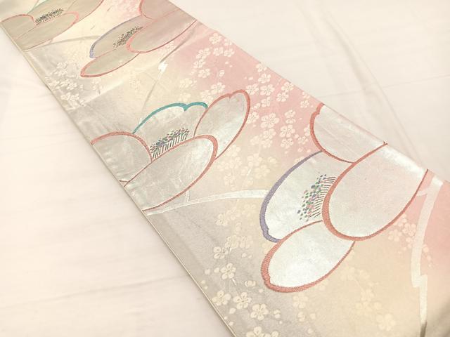 平和屋着物◎六通柄袋帯 唐織 枝花文 銀糸 正絹 逸品 BAAX2249hv