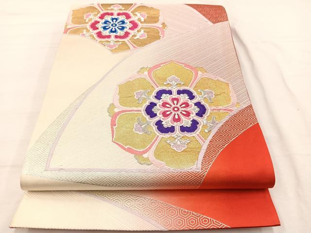 平和屋着物◎六通柄袋帯 唐織 地紙花文 金銀糸 正絹 逸品 BAAX2251hv