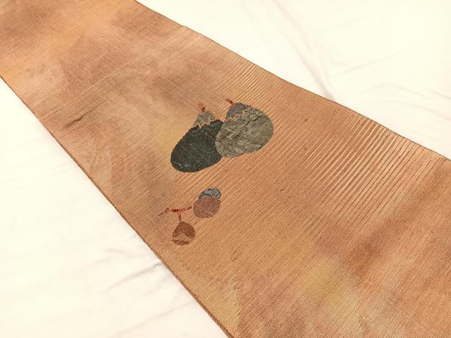 平和屋着物▽太鼓柄 京袋帯 スリーシーズン 春夏秋 紬地 成り物 金糸 正絹 逸品 BAAX2262hv