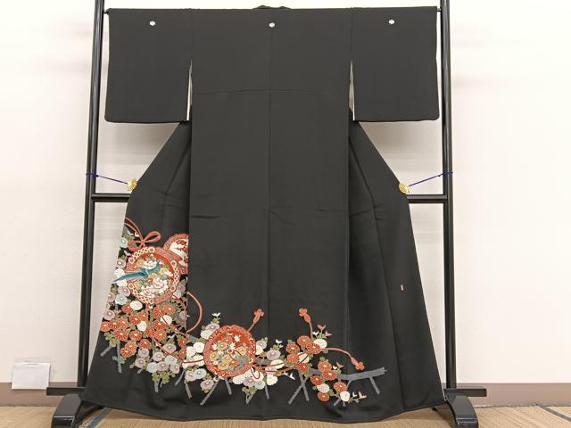 平和屋着物●豪華黒留袖　友禅　作家物　松竹梅風景飛鳥文　ロング丈　正絹　逸品　AABG7533ph 平和屋着物○森青山 黒留袖 松竹梅文 金彩 正絹 逸品 AABG7600ph