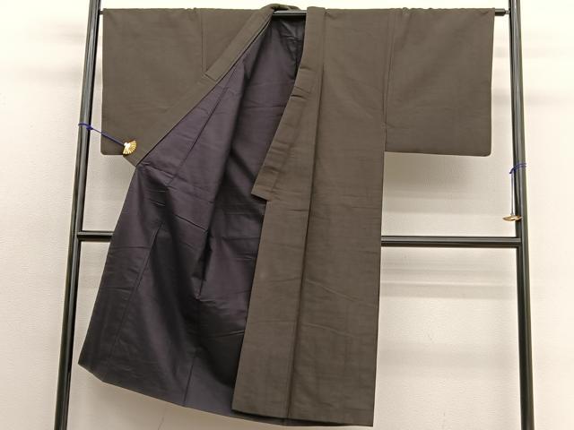 平和屋着物■男性 紬 色無地 藍媚茶色 正絹 逸品 BAAX2042hv