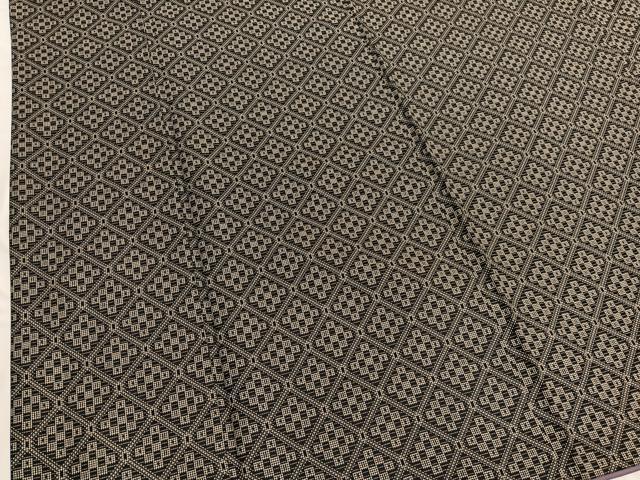 平和屋着物■上質なお召 菱文様 黒地 正絹 逸品 BAAX2065hv