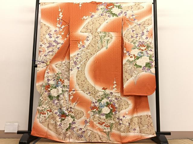 平和屋着物●豪華振袖　鴛鴦亀甲花文　暈し染め　金彩　正絹　逸品　AABF8721ph 平和屋着物□豪華振袖 流水鴛鴦花文 暈し染め 金彩 正絹 逸品